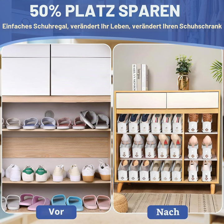 10 Stück Einstellbare Schuhregale, Schuhstapler/Schuhhalter Set, 3 höhenverstellbar, Platzsparend, r
