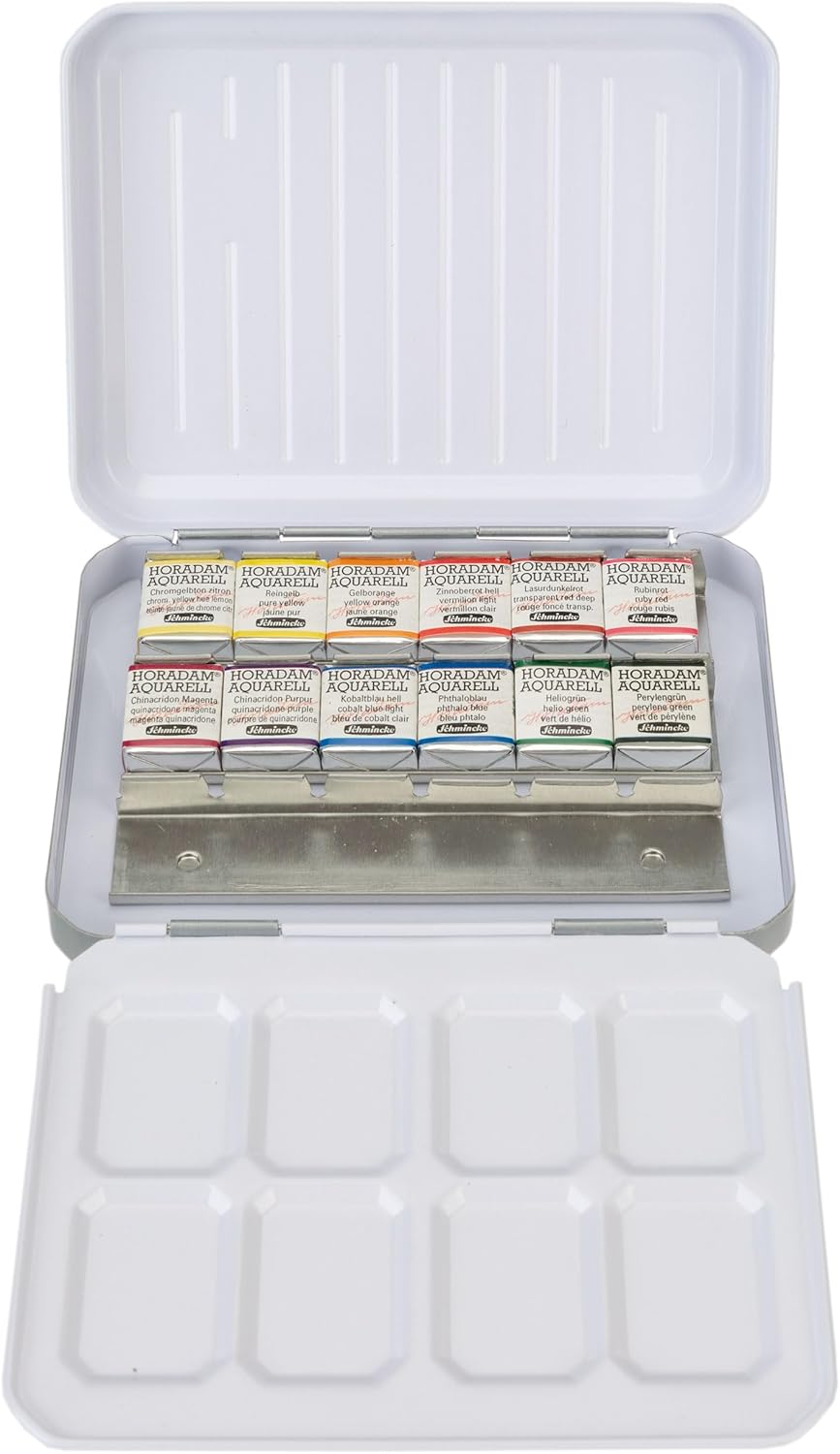 Schmincke - HORADAM® AQUARELL, Floral Set, 12 x 1/2 Näpfchen, 74 879 097, Metallkasten, Malset, fein