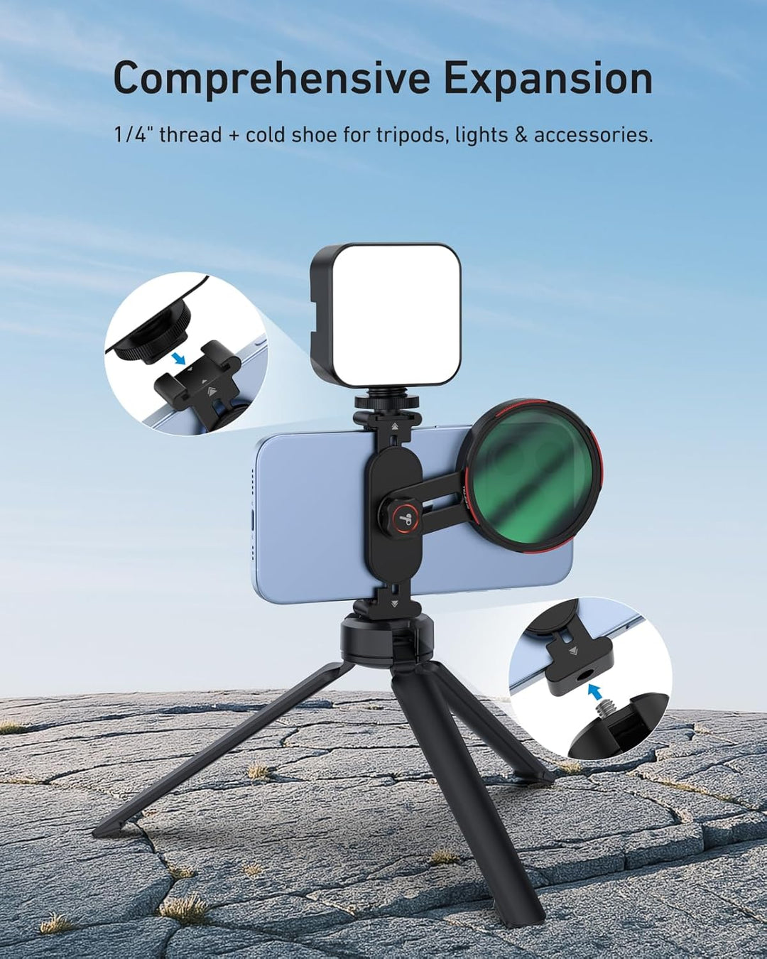 TELESIN Universal Handy Filterhalterung Geeignet für 67mm Filter, Clip-On Handykamera Filteradapter