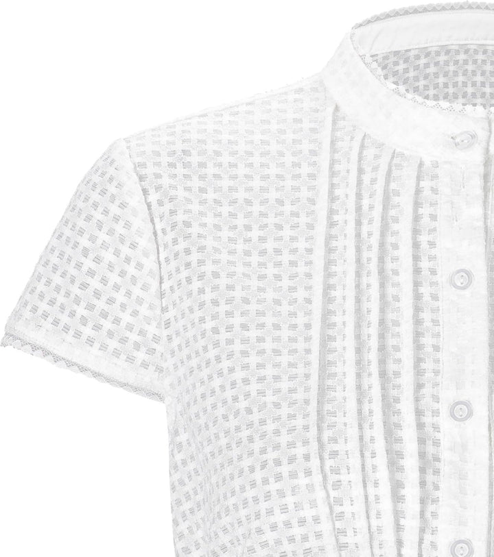 Elegante Blumen Streifen Spitze Hochelastisch Stoff Hochwertig 3/4 Ärmel Dirndlbluse Weiss Spitze Di