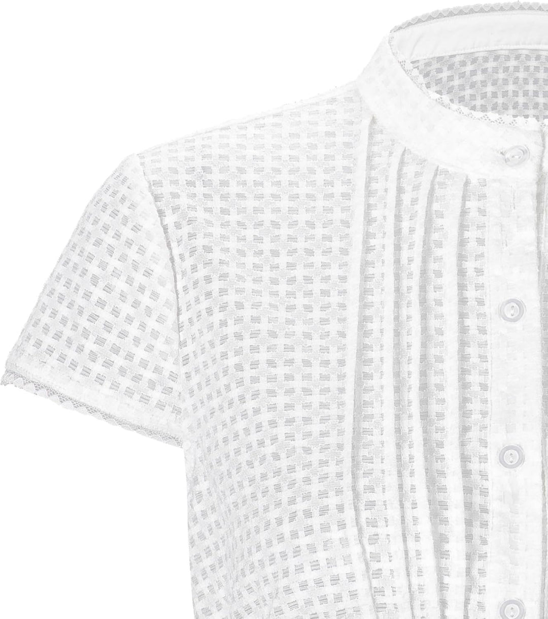 Elegante Blumen Streifen Spitze Hochelastisch Stoff Hochwertig 3/4 Ärmel Dirndlbluse Weiss Spitze Di