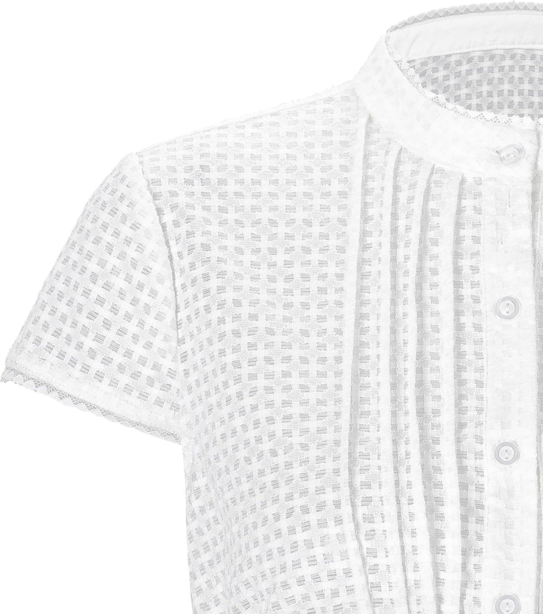 Elegante Blumen Streifen Spitze Hochelastisch Stoff Hochwertig 3/4 Ärmel Dirndlbluse Weiss Spitze Di