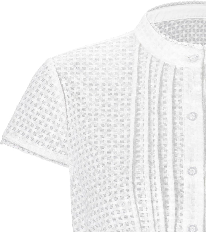 Elegante Blumen Streifen Spitze Hochelastisch Stoff Hochwertig 3/4 Ärmel Dirndlbluse Weiss Spitze Di