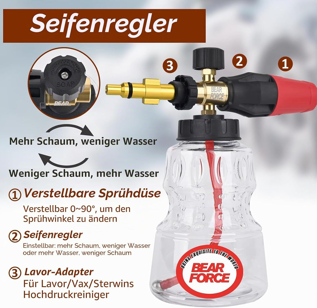 BEAR FORCE Hochdruckreiniger Schneeschaumlanze kompatibel für Lavor Wash Lidl, Vax, Parkside, Sterwi