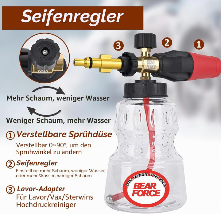 BEAR FORCE Hochdruckreiniger Schneeschaumlanze kompatibel für Lavor Wash Lidl, Vax, Parkside, Sterwi