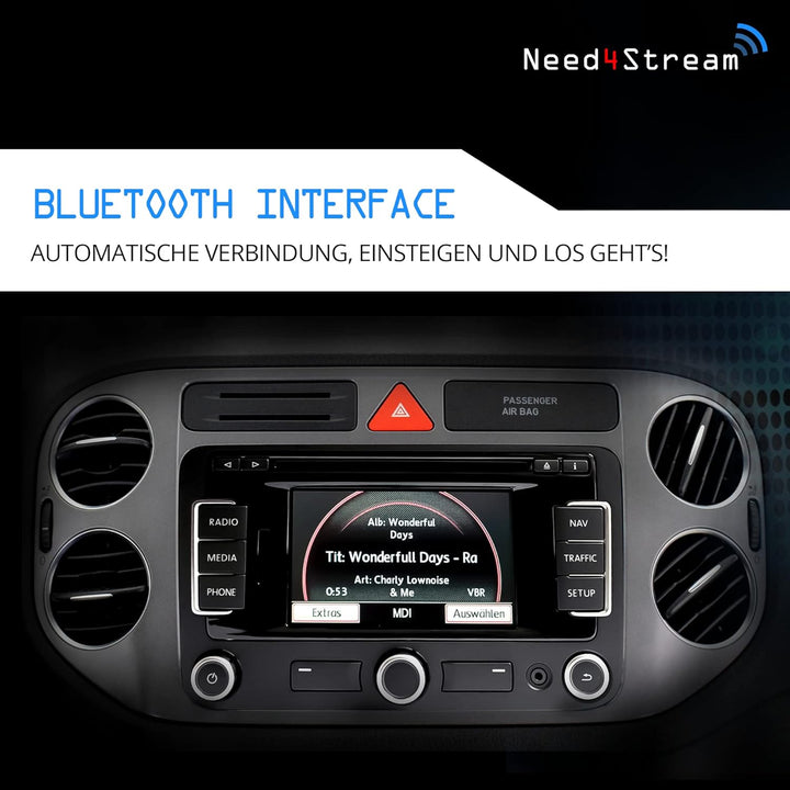 Need4Stream N4S79431 Bluetooth Adapter Auto kompatibel mit VW, Skoda und Seat, Audio Adapter mit Tit