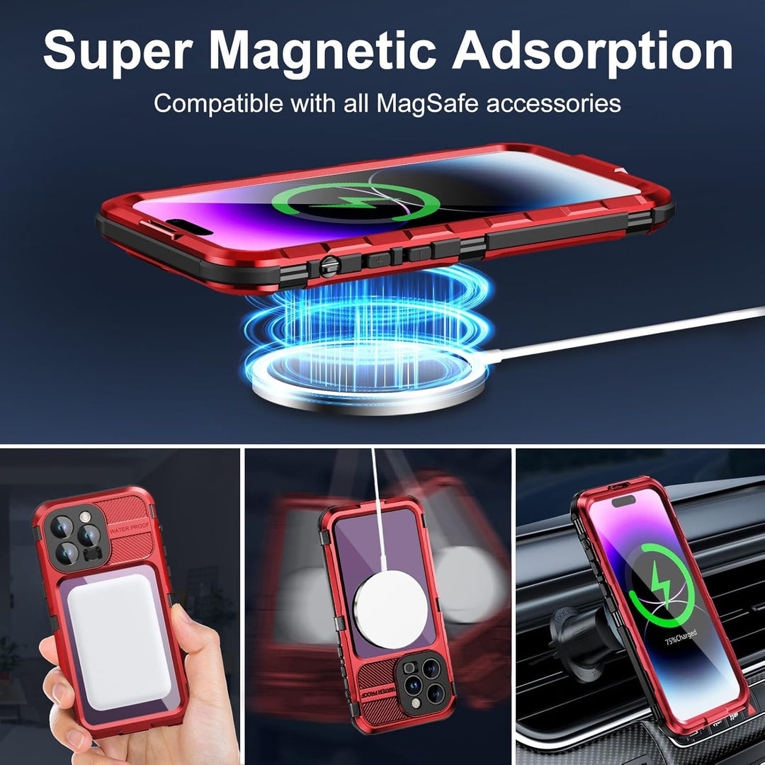 WIFORT für iPhone 14 Pro Max Hülle Wasserdicht mit MagSafe, 360 Outdoor Metall Schutzhülle mit Displ
