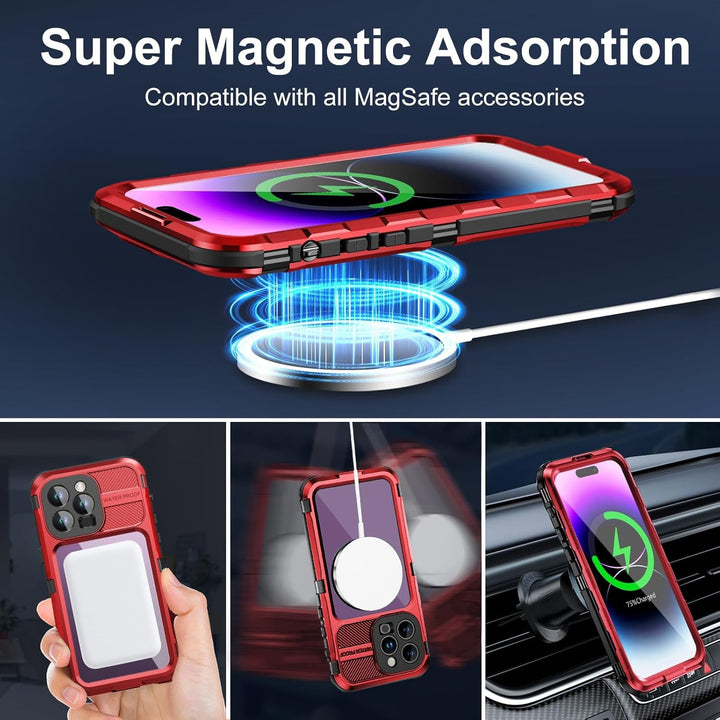 WIFORT für iPhone 14 Pro Max Hülle Wasserdicht mit MagSafe, 360 Outdoor Metall Schutzhülle mit Displ