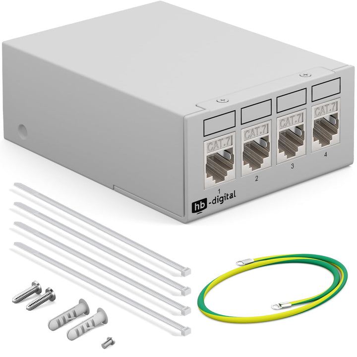 HB-DIGITAL 4-Port Patchpanel Patchfeld Verteilerfeld 1 HE 4X CAT 7 RJ45 Keystone Jack Modul vollgesc