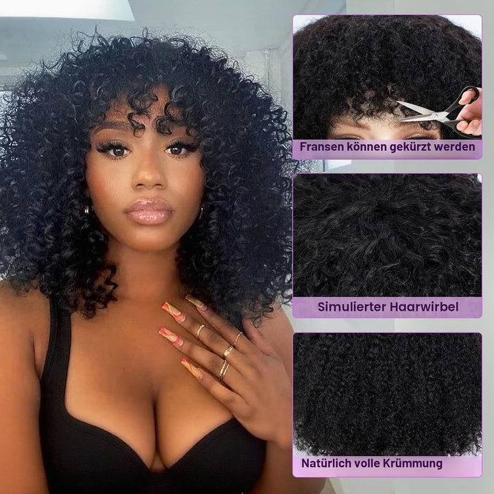 FASHION IDOL Kurzer lockiger Bob Echthaarperücken mit Pony Jerry Curl Brasilianisches Echthaar Keine