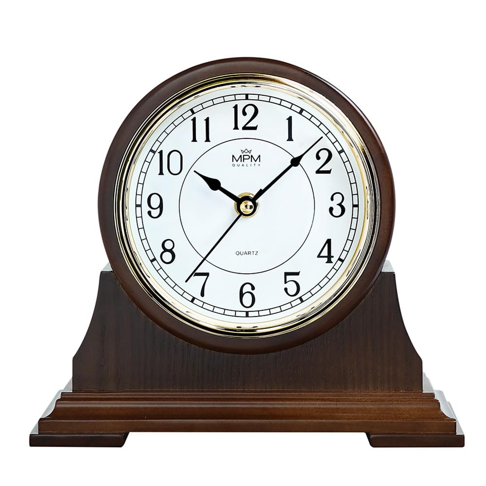 MPM Quality Retro Wood Tischuhr, Traditionelle und Elegante Holztischuhr, Präziser Quarz-Schrittmoto
