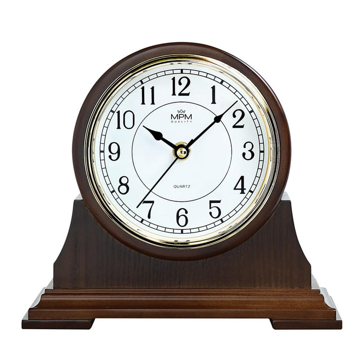 MPM Quality Retro Wood Tischuhr, Traditionelle und Elegante Holztischuhr, Präziser Quarz-Schrittmoto