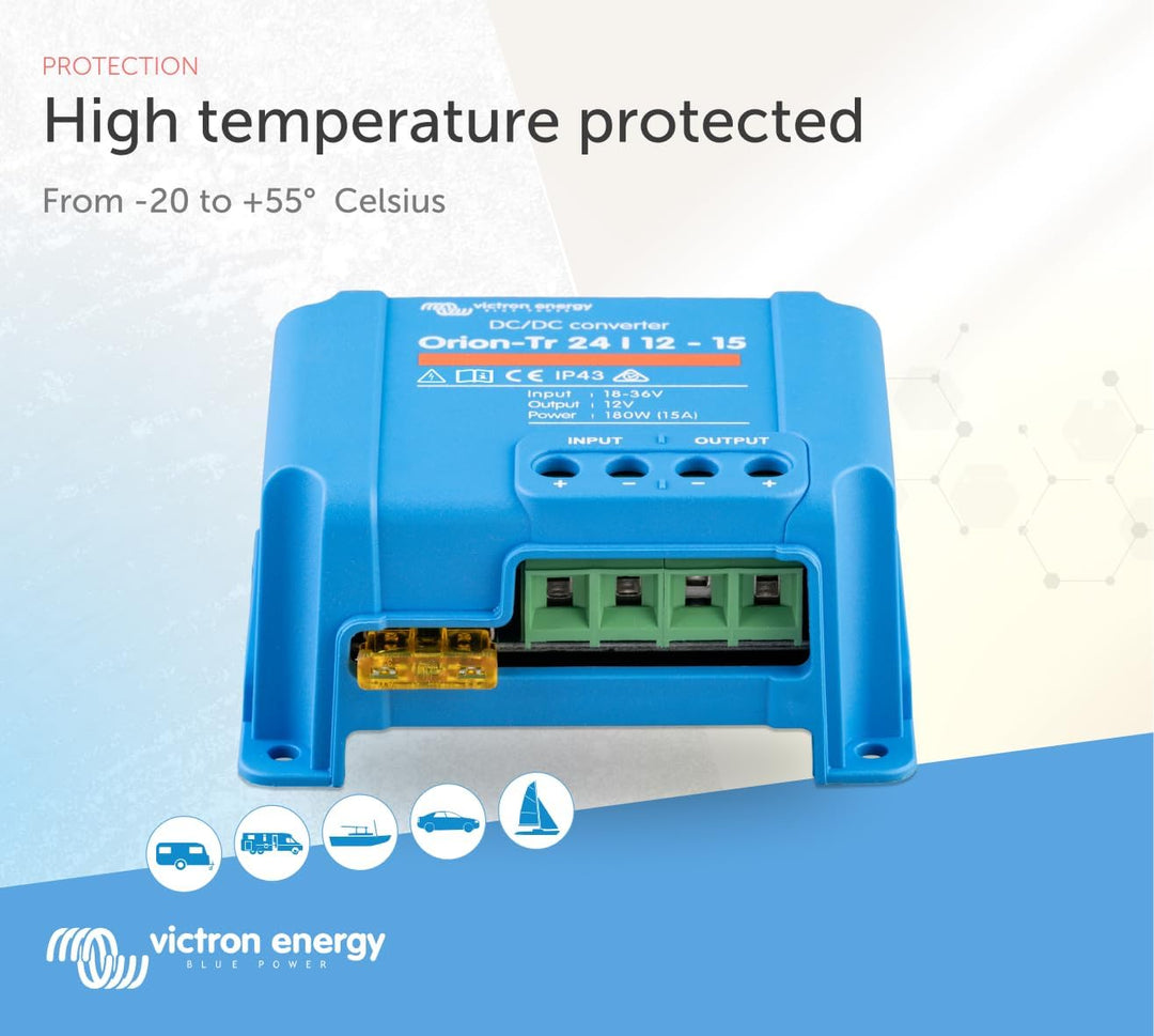 Victron Energy Orion-Tr IP43 24/12-Volt 15 Amp 180-Watt DC/DC Konverter, Nicht isoliert 24/12-Volt,