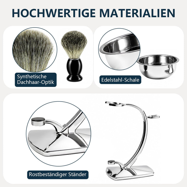ERAVOR Luxus-Nassrasierset, Rasierpinsel aus synthetischem Dachshaar, magnetischer Rasierständer aus