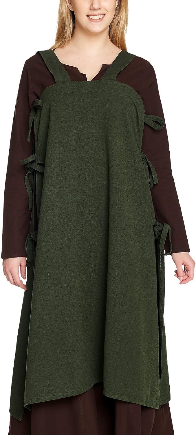 Elbenwald Mittelalter Damen Überkleid Hildegard ärmellos mit seitlichen Schnürungen Baumwolle grün -