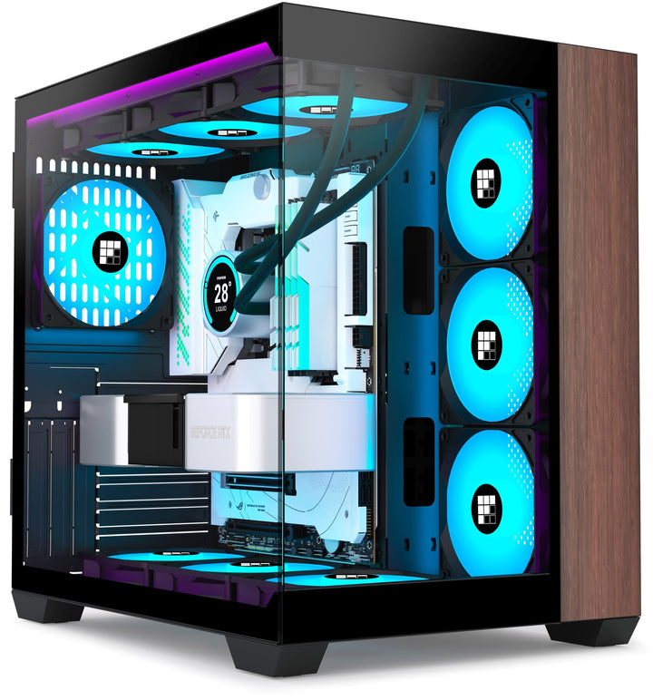 FOIFKIN PC Gehäuse -Holz Walnuss Frontplatte, Vorinstallierter 3 PWM ARGB Lüfter,ATX Mid-Tower Gamin