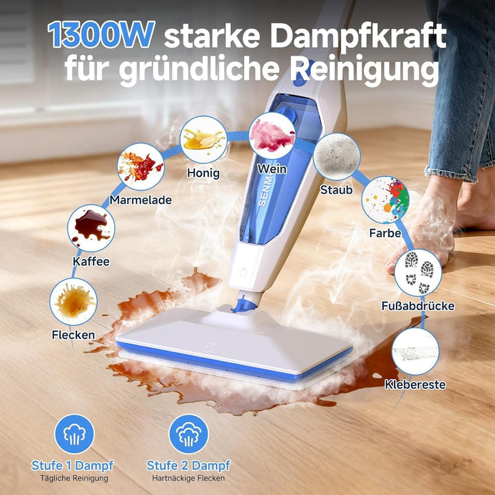 SENMO Dampfreiniger 14-in-1 mit abnehmbarem Handdampfreiniger | 1300W 228°F Tiefenreinigungs-Multida
