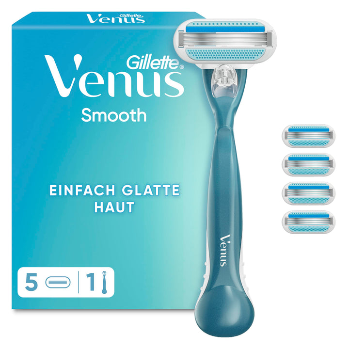 Gillette Venus Smooth Damenrasierer mit wiederverwendbarem Handstück 5 Ersatzklingen 1 stück (1er Pa