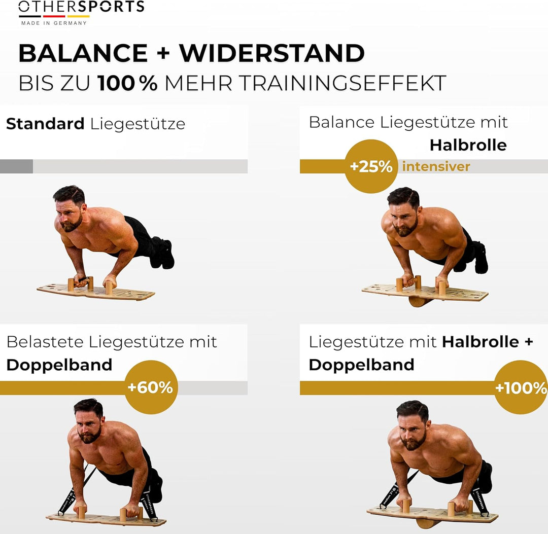 Liegestütze Brett aus Echtholz mit Fitness Bändern – Push up Board Fitnesstraining für gezielten Kra
