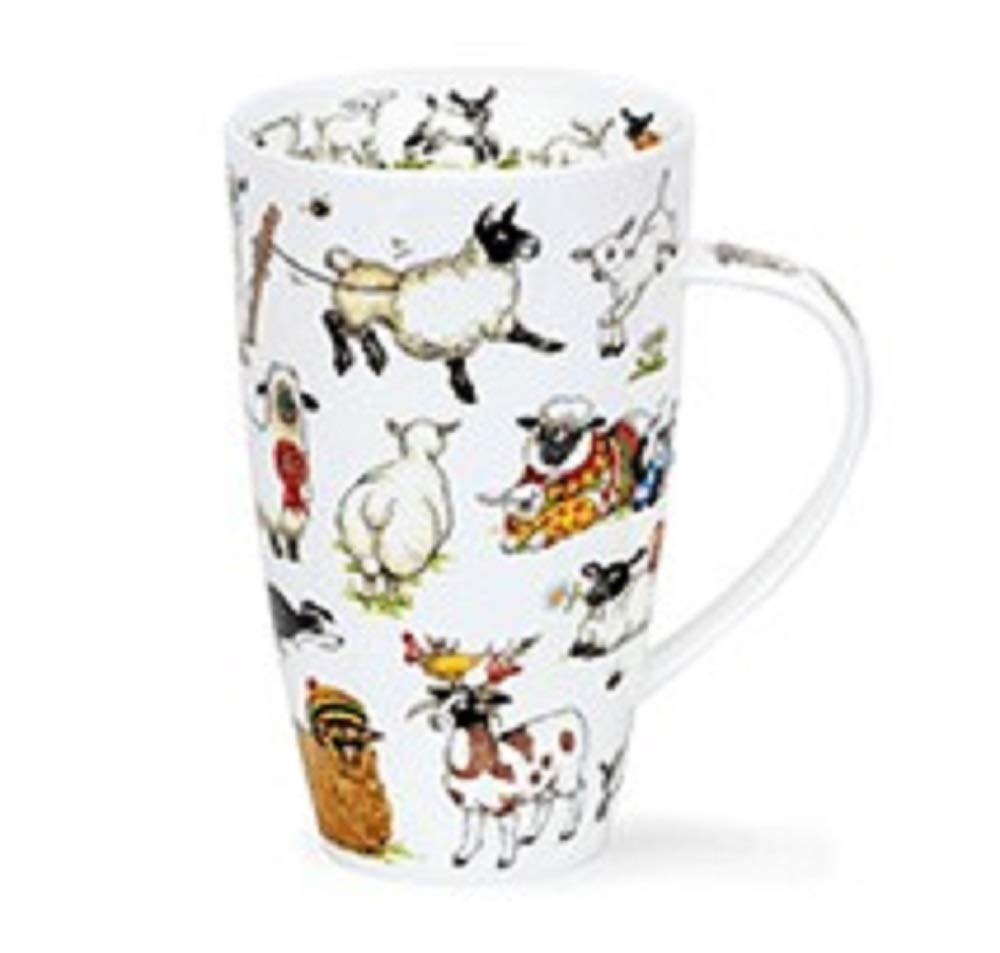 Dunoon Henley Tasse aus feinem Knochenporzellan, 600 ml Fassungsvermögen, Jolly Sheep Lambs in Stric