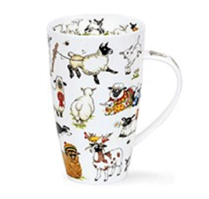 Dunoon Henley Tasse aus feinem Knochenporzellan, 600 ml Fassungsvermögen, Jolly Sheep Lambs in Stric
