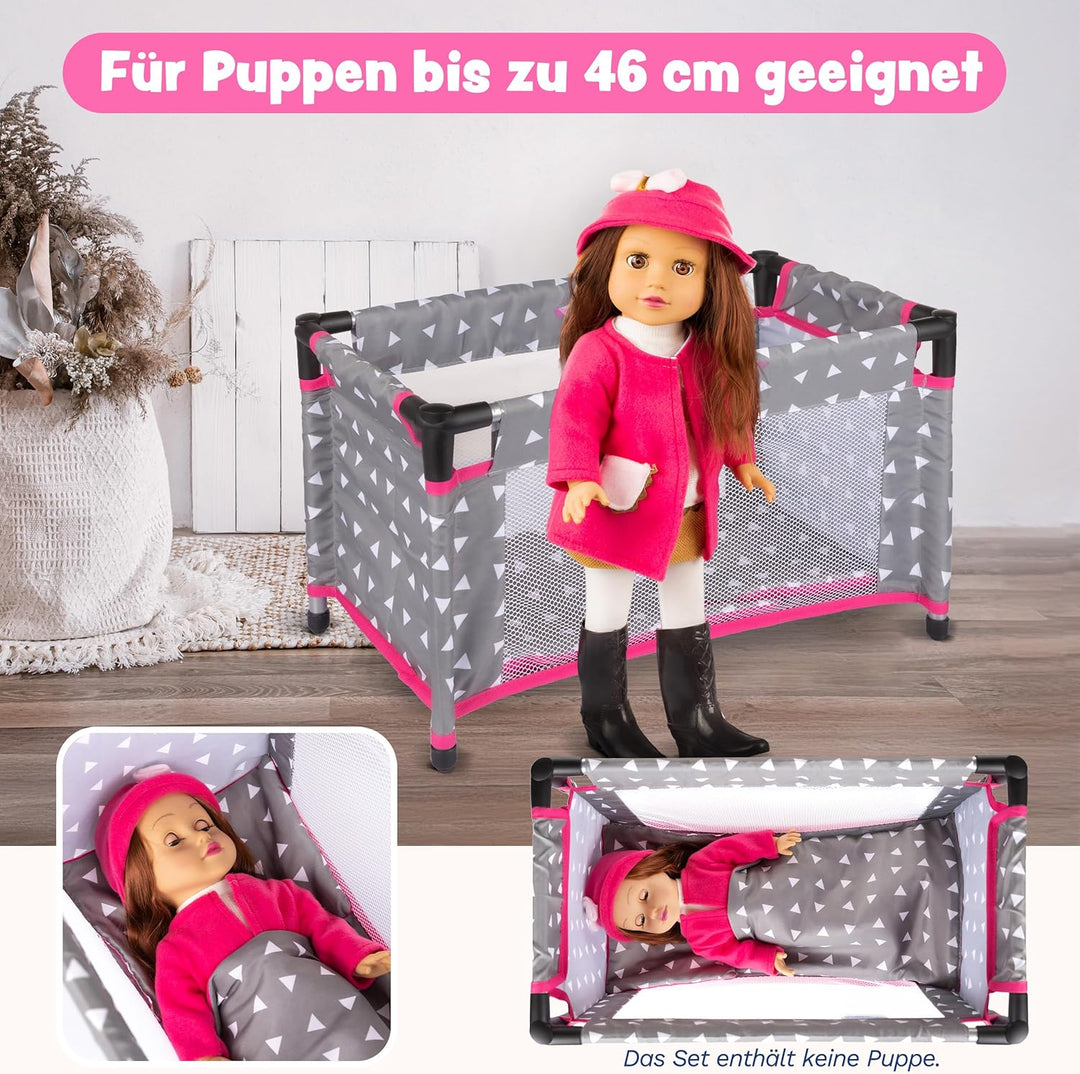 Kinderplay Puppenbett | Puppen Bett Spielzeug - Puppenreisebett für Baby Born | Baby Annabell Puppen