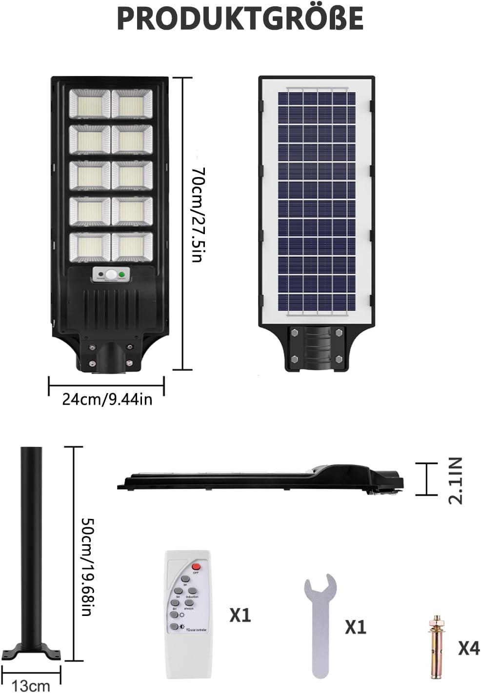 500W Solar Strassenlaterne, 6500K LED Strahler mit Bewegungsmelder Sensor, 4 Stück Solarlampen Stras