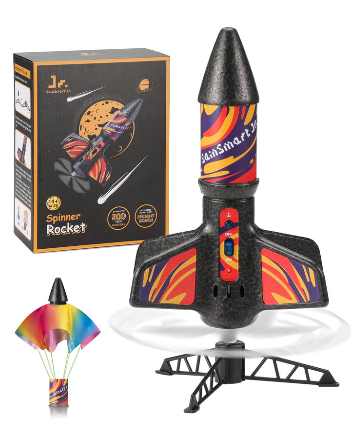SainSmart Jr. Rakete Spielzeug mit Fallschirm, bis 61 m (Flame) | Motorisierte Rakete, Mit Fallschir
