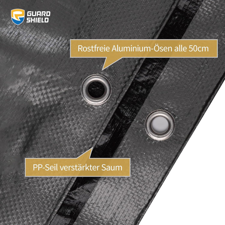 GUARD SHIELD Abdeckplane mit Ösen Wasserdicht 6m x 8m Grau Silberfarben/Schwarz Multifunktionale Pol