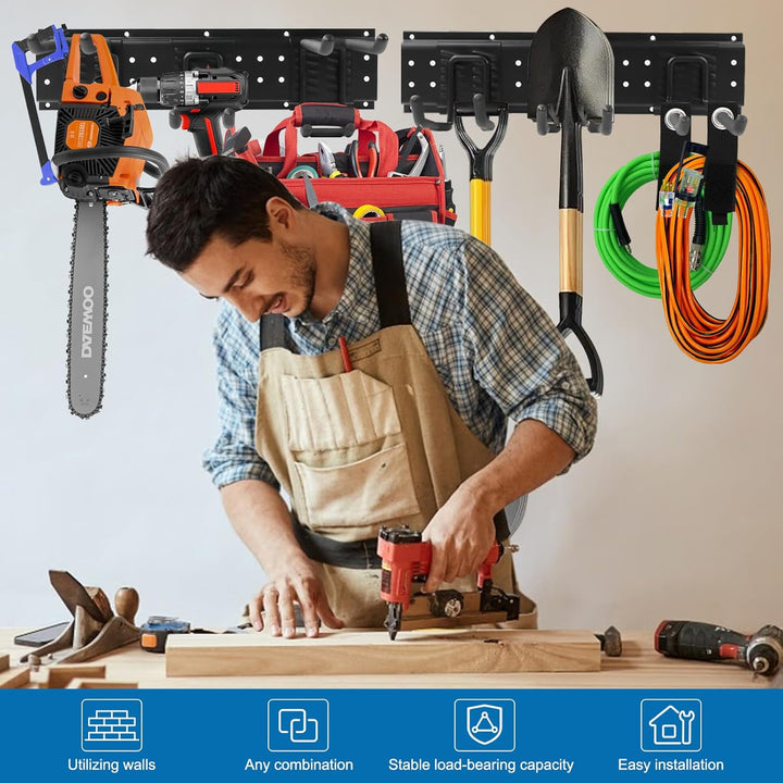 Gartengeräte Halterung,48 Zoll garage tool organizer wall mount, 3 verstellbare Platten + 10 Haken a
