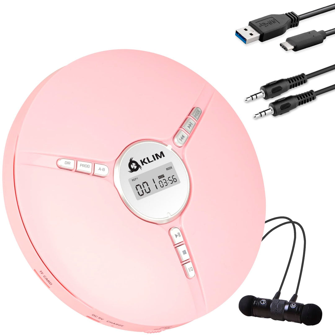 KLIM Discman - Tragbarer CD Player mit eingebautem Akku - NEU - inklusive KLIM Fusion Kopfhörer Komp