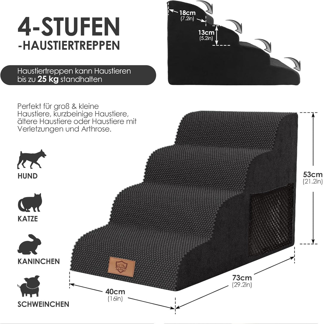 Myiosus Hundetreppe 4 Stufen, Haustiertreppe aus Schwamm, Hund Treppe mit Waschbar Bezug, Hundetrepp