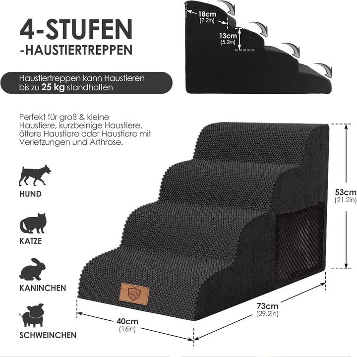 Myiosus Hundetreppe 4 Stufen, Haustiertreppe aus Schwamm, Hund Treppe mit Waschbar Bezug, Hundetrepp