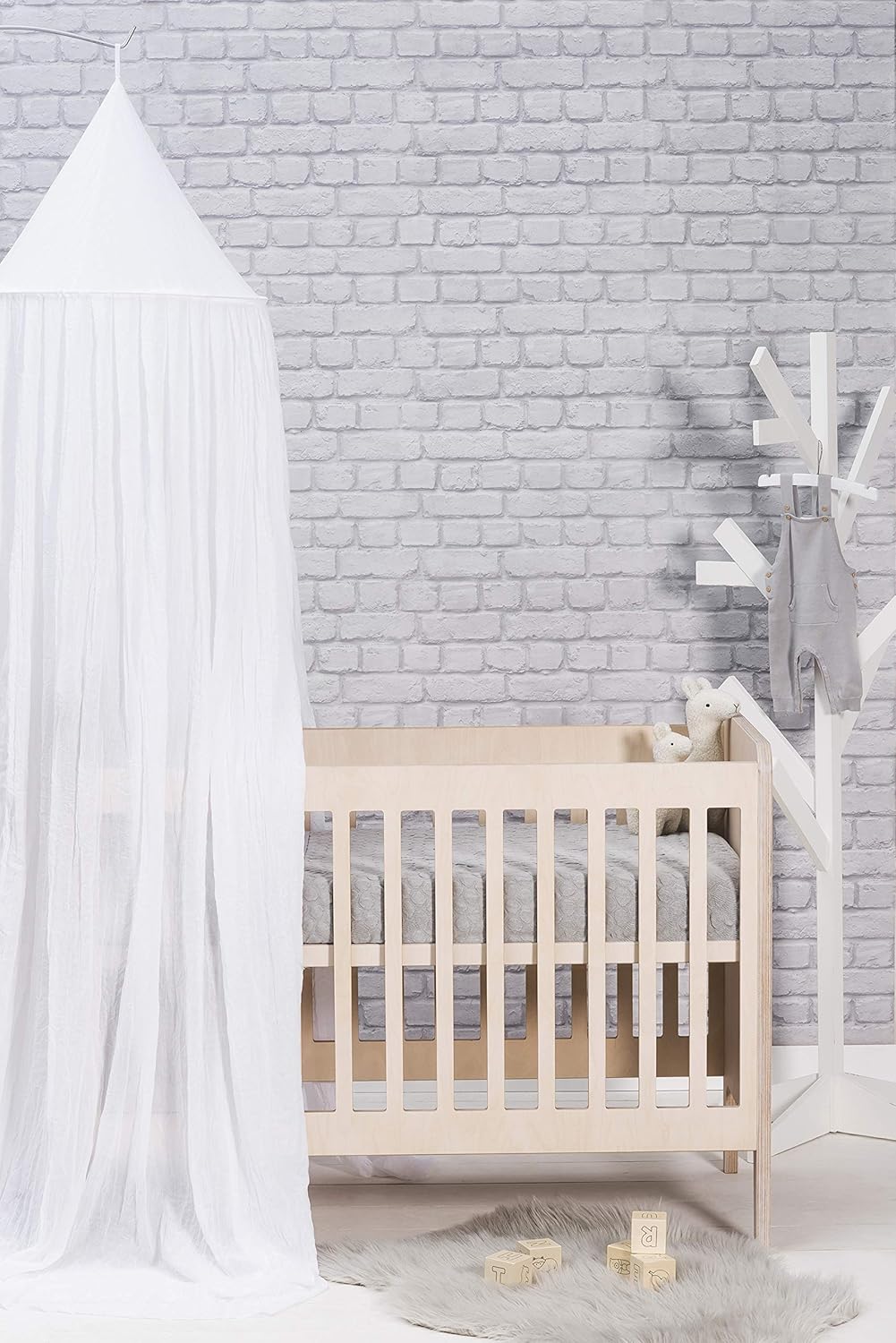 Jollein Baldachin Vintage White - Höhe 245 cm - Betthimmel Babybett Kinderzimmer - Weiss Weiss 245 c