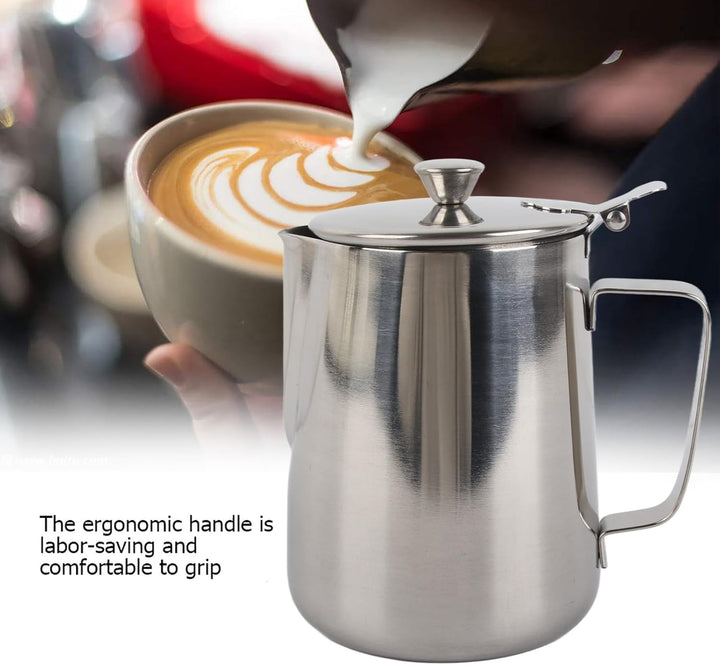 Milchkännchen mit Deckel, Milchschaumbecher aus Edelstahl, Milchaufschäumkännchen für Zuhause, Cafés