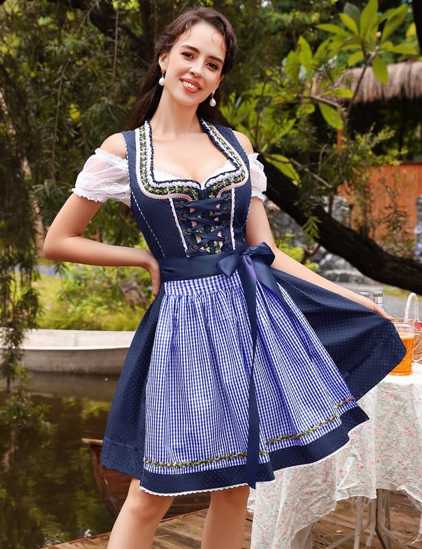 Clearlove Dirndl Damen midi 3tlg Trachtenkleid Damen Trachtenrock Trachtenmode Kleid Dirndlbluse für