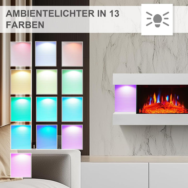 BALDERIA Elektrokamin Ida | Elektrischer Wandkamin mit 3D-Flammeneffekt | Elektro Heizung 1800W | Ka