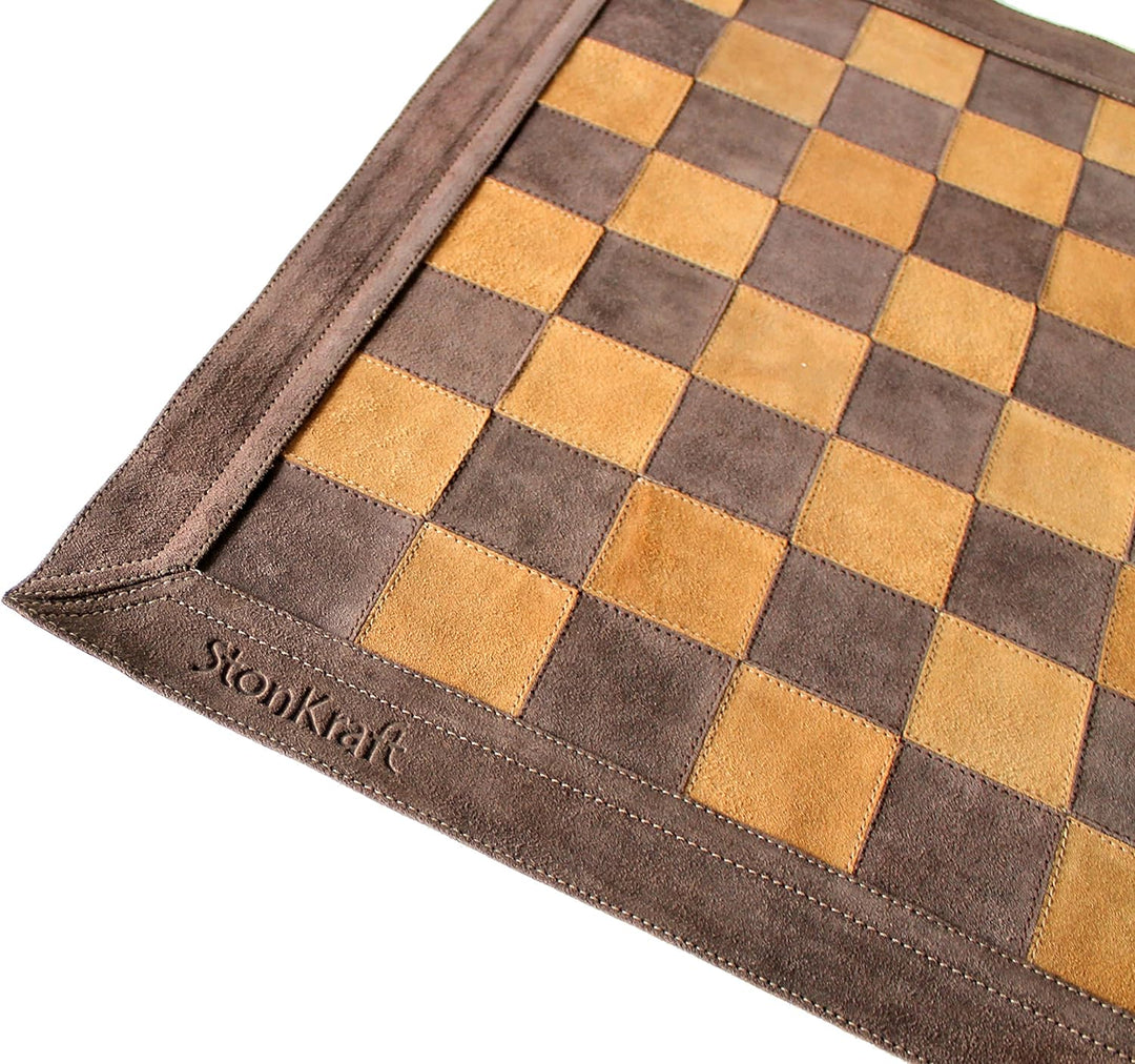 StonKraft 19 "x 19" Echtes Leder Schach - Braune Farbe | Roll-up Schach | Turnier Schach