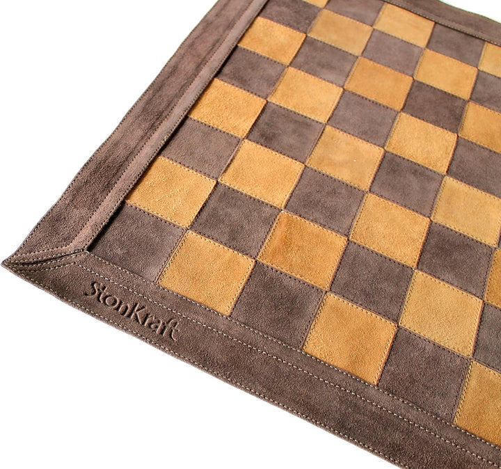 StonKraft 19 "x 19" Echtes Leder Schach - Braune Farbe | Roll-up Schach | Turnier Schach