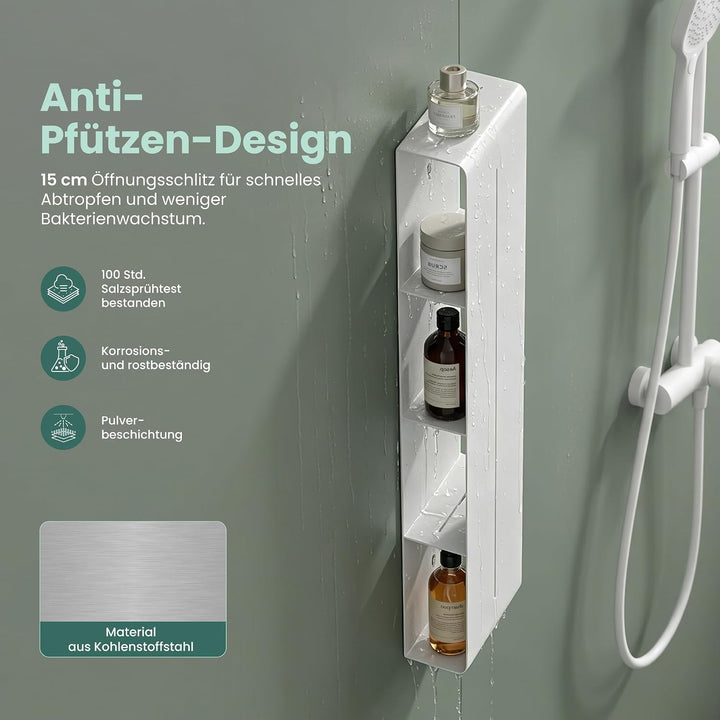 Mai &amp; Mai Duschregal mit 4 Ablagen, Duschablage schmal Regal Weiss | Wandregal zum Bohren, Badezimme