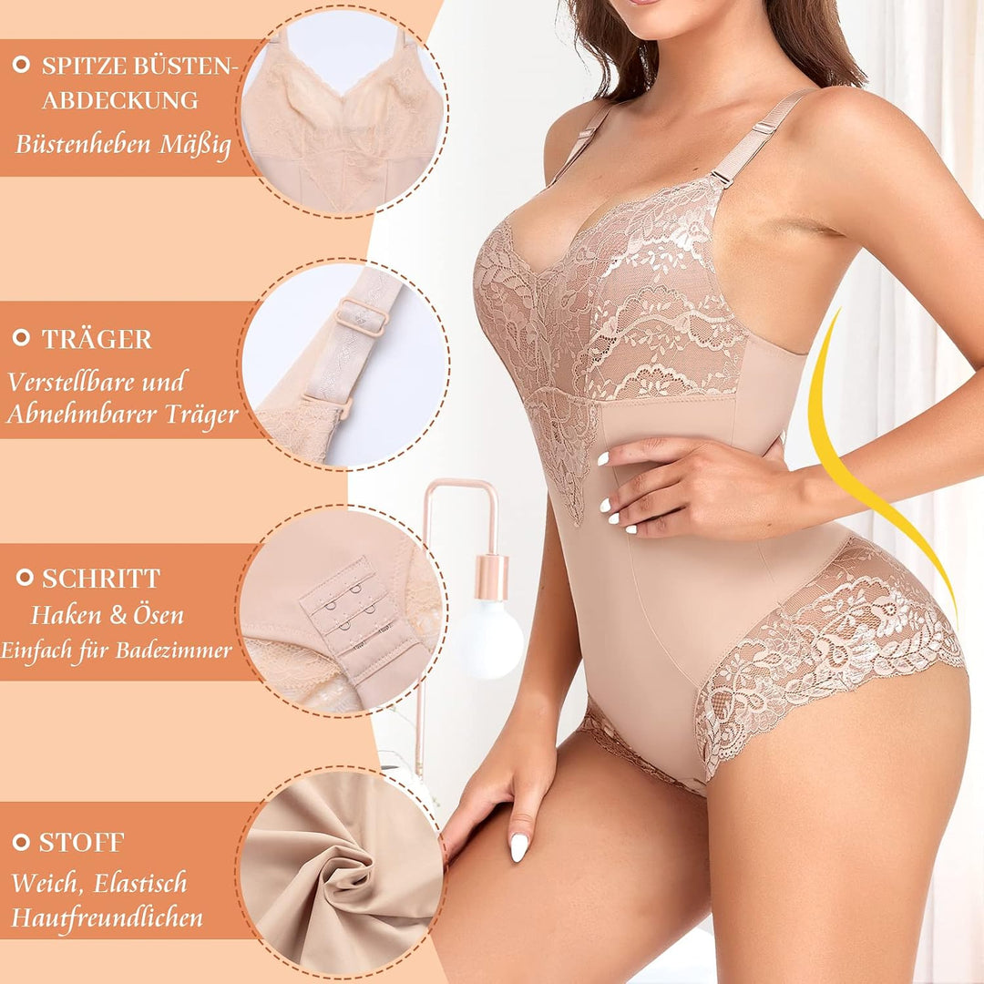 Shapewear Damen Body Shaper Bauchweg, M Beige-Spitze