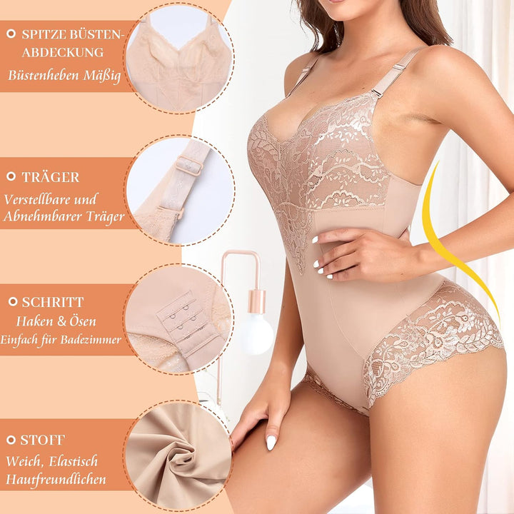 Shapewear Damen Body Shaper Bauchweg, M Beige-Spitze
