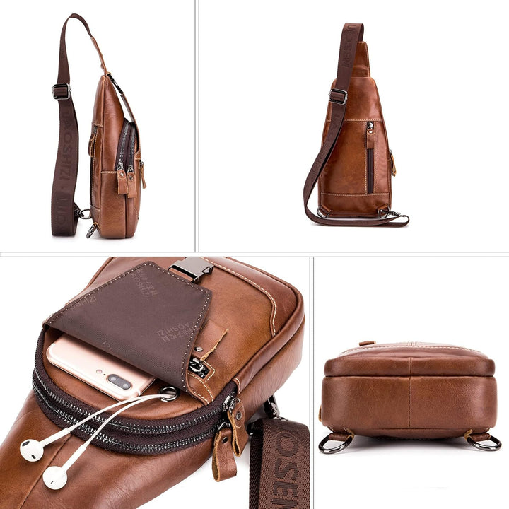 Herren-Brusttasche Umhängetasche aus Echtem Leder Sport und Freizeit im Freien Multifunktionale Vint