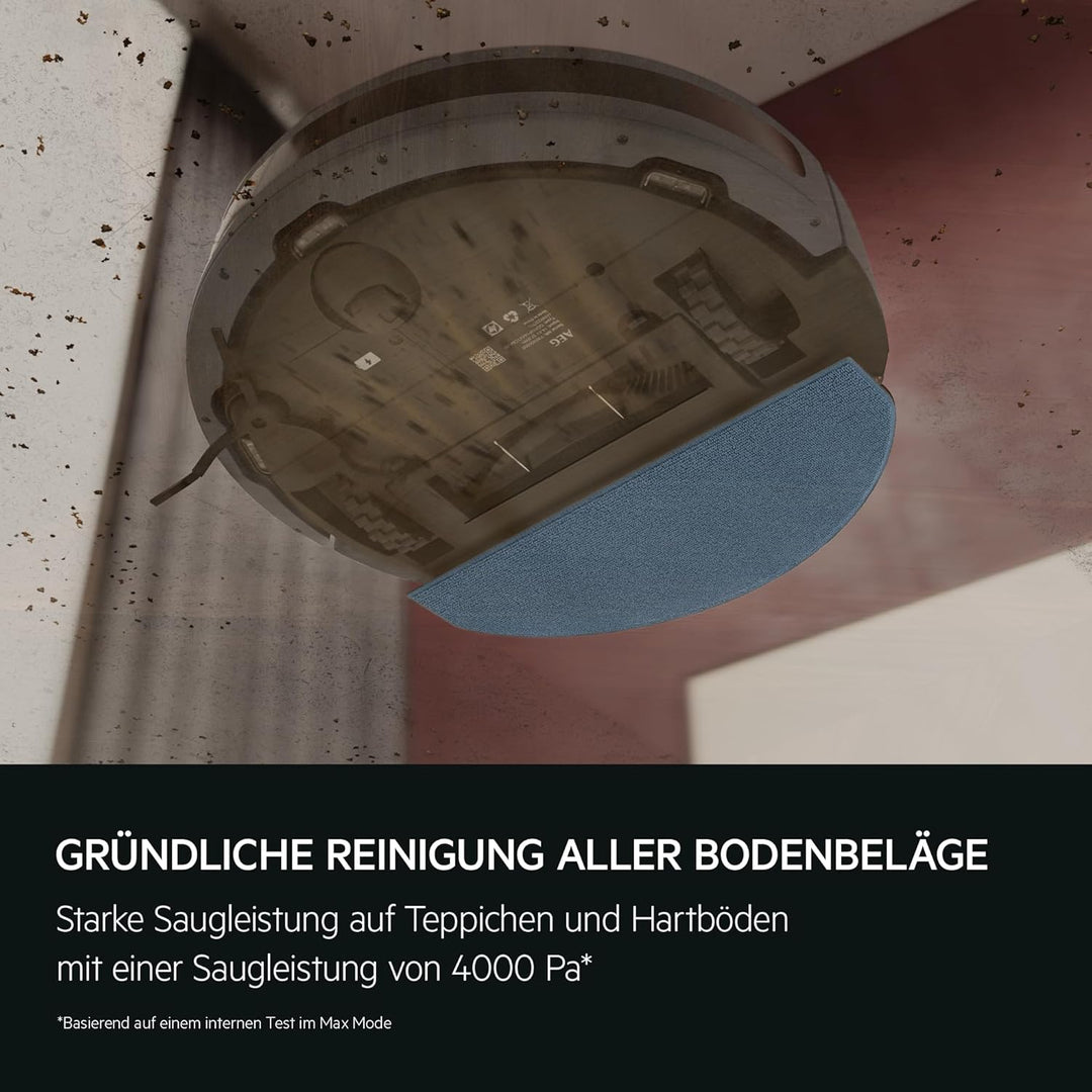AEG Saugroboter mit Wischfunktion, WiFi, präzise LiDAR Navigation, Beutellos, Saugleistung 4000 Pa,