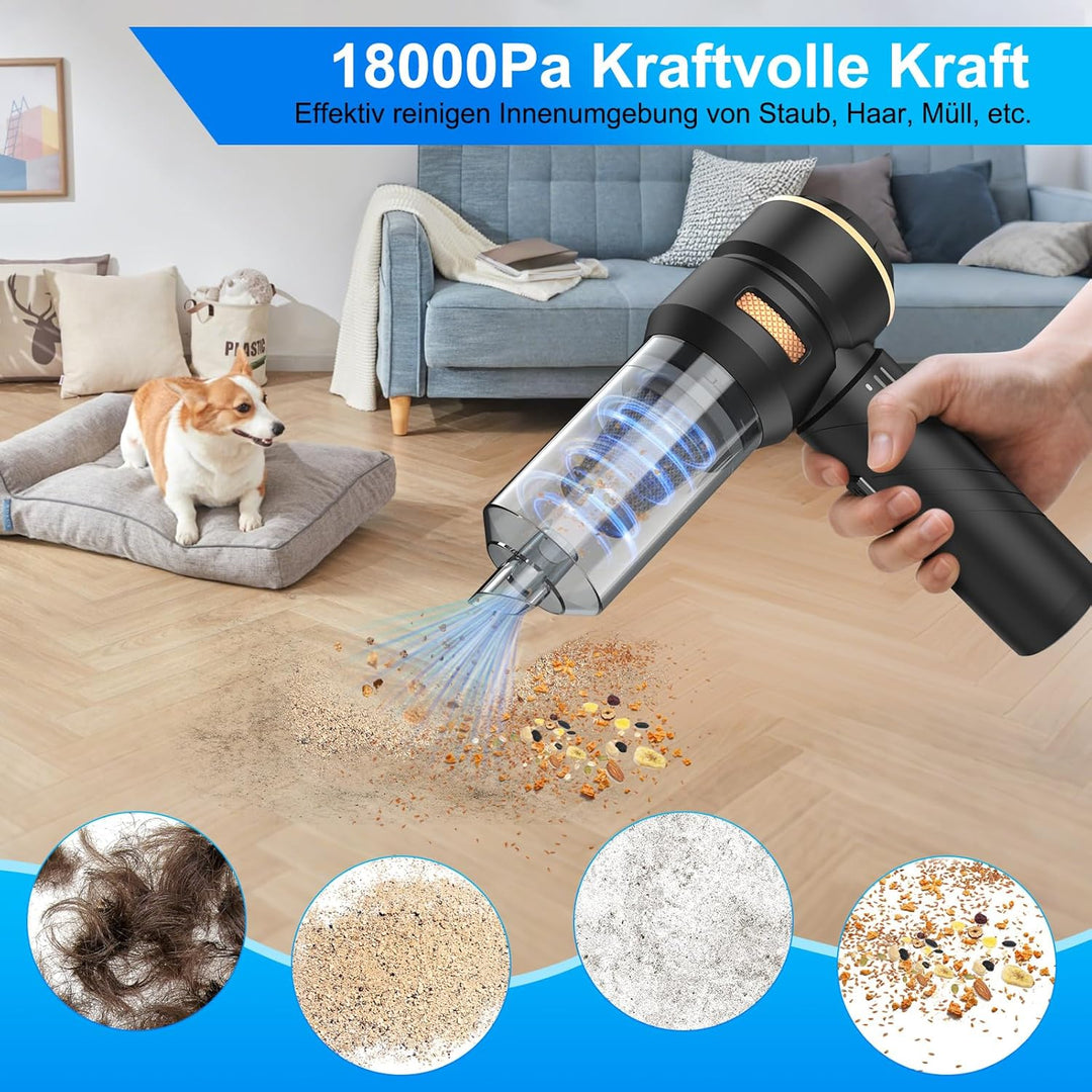 Handstaubsauger Kabellos, Autostaubsauger, 18000Pa Stark & 4 in 1 Akku Staubsauger, 200000 U/min Bür