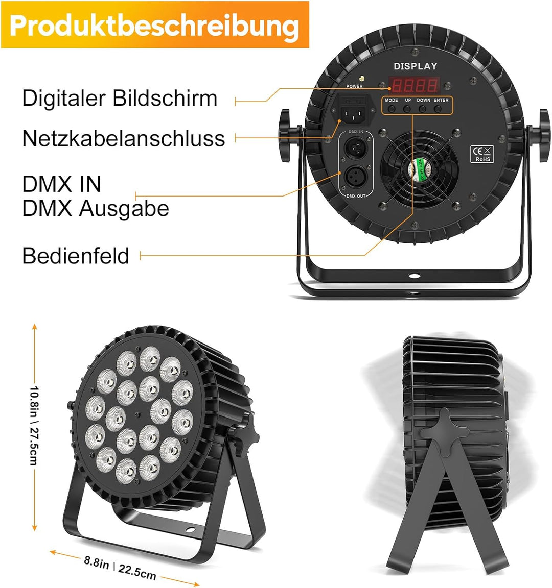 2pcs LED Par Strahler 200W LED Par Scheinwerfer 18 LED Bühnenlicht LED Par Licht,RGBW DMX512 Discoli