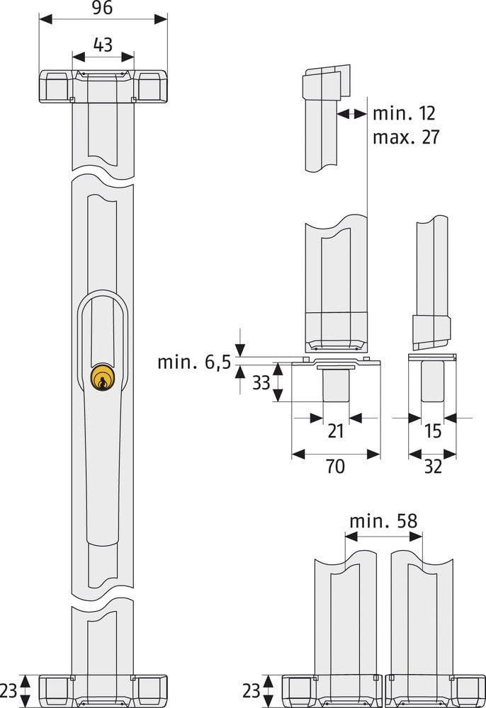 ABUS Fenster-Zusatzsicherung FOS550 AL0125 - Stangenschloss mit Druckzylinder, gleichschliessend - A