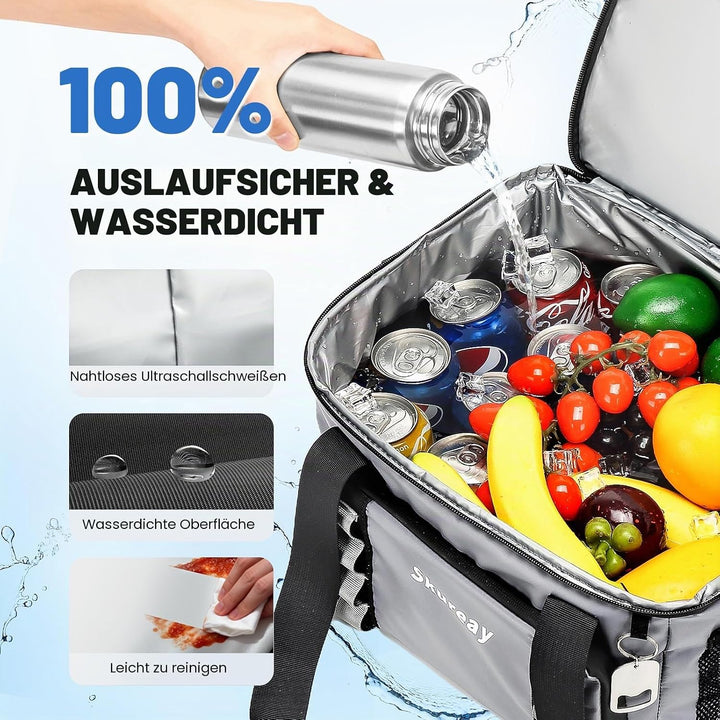 Grosse, erweiterbare Kühltasche aus weichem Material, doppelstöckige Lunchtasche für Damen und Herre
