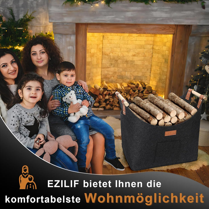 Holzkorb für Kaminholz Gross XXL, Kaminholzkorb mit Doppelt Verstärkten Leder, 100L Brennholzkorb au