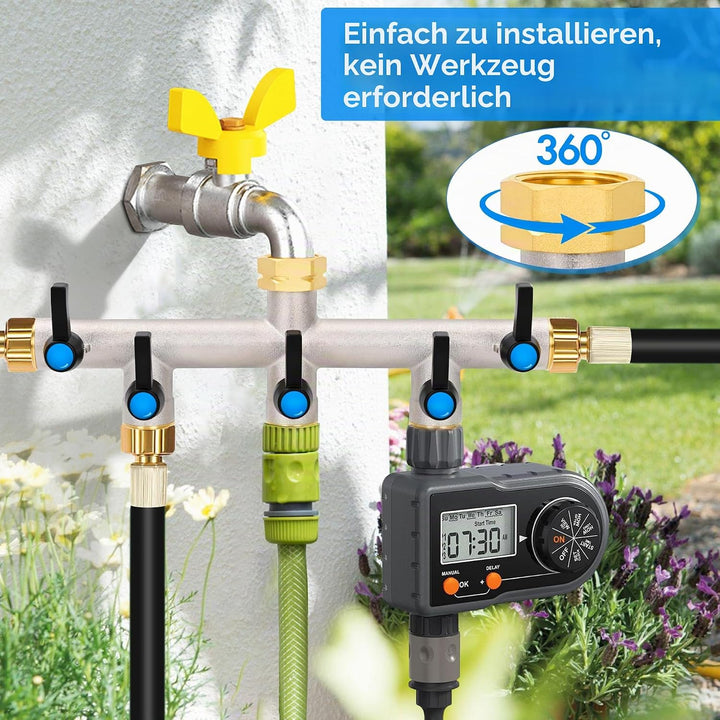5-Wege Verteiler [Grosser Durchfluss], 3/4 Zoll Wasserhahn Wasserverteiler aus Vernickeltem Messing,